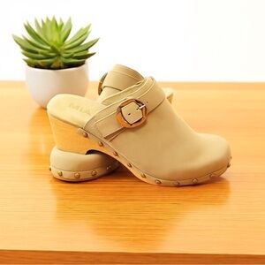 MIA Women's Cream Mules with Buckle Detail